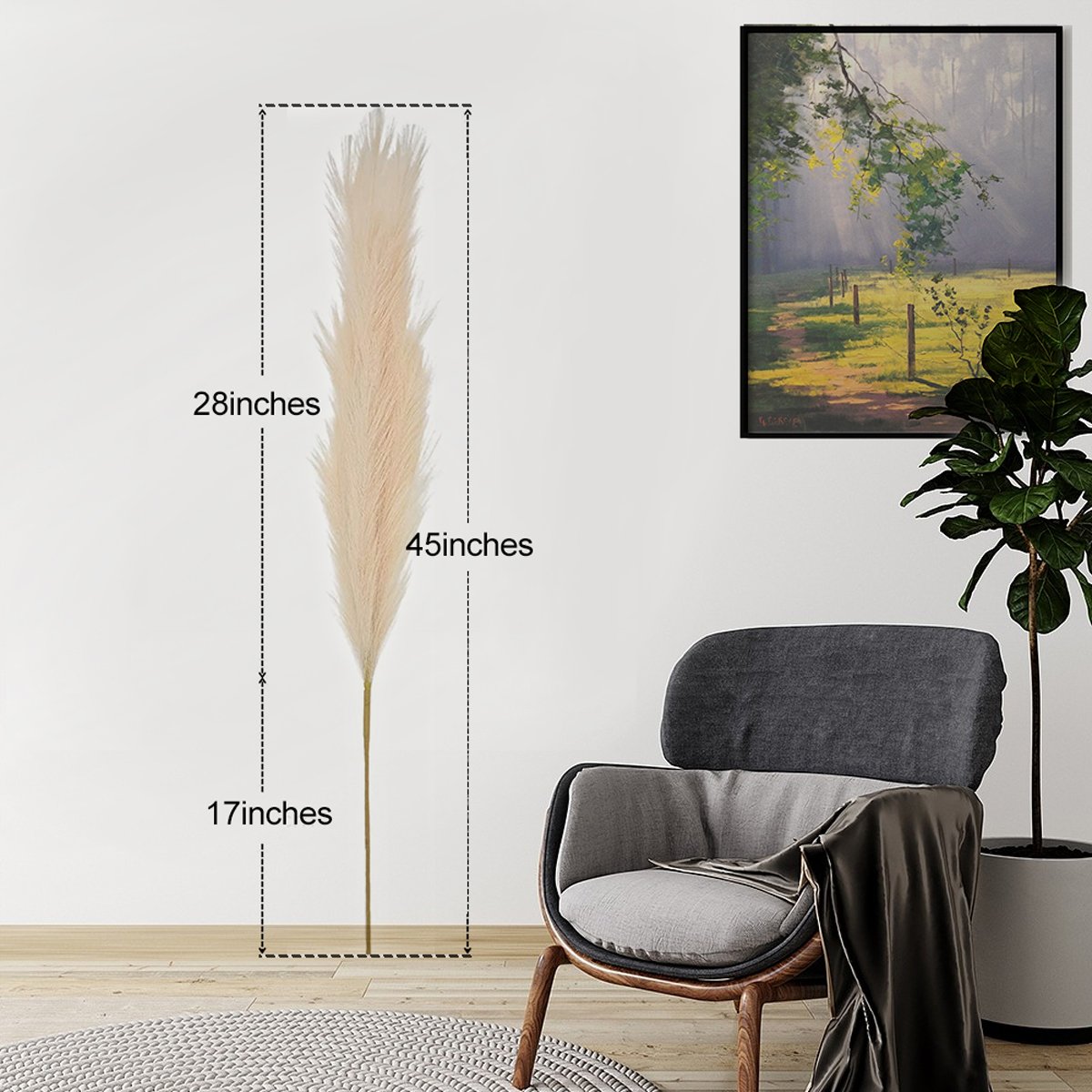 HFloral 45 inch 115 cm tall wholesale Faux Artificial fluffy decorative flower large big Pampas Grass for Vase Boho Decor