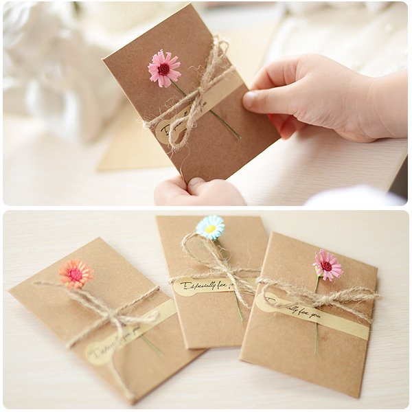 11*17.5cm Wholesale Dried flower Fold Thank You Gift Kraft Paper Greeting Card