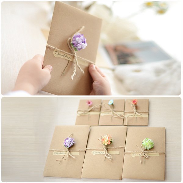 11*17.5cm Wholesale Dried flower Fold Thank You Gift Kraft Paper Greeting Card