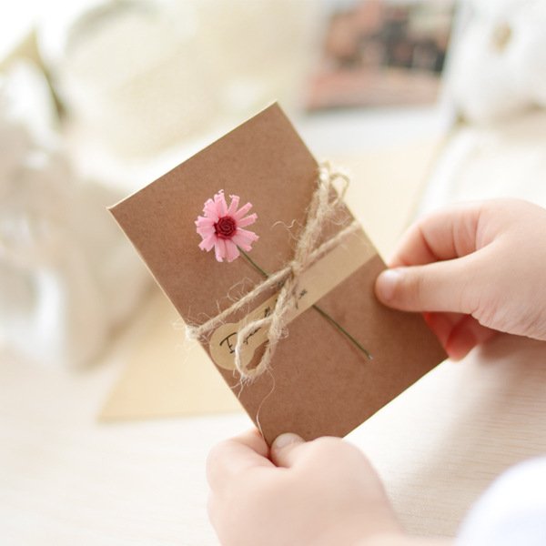 11*17.5cm Wholesale Dried flower Fold Thank You Gift Kraft Paper Greeting Card