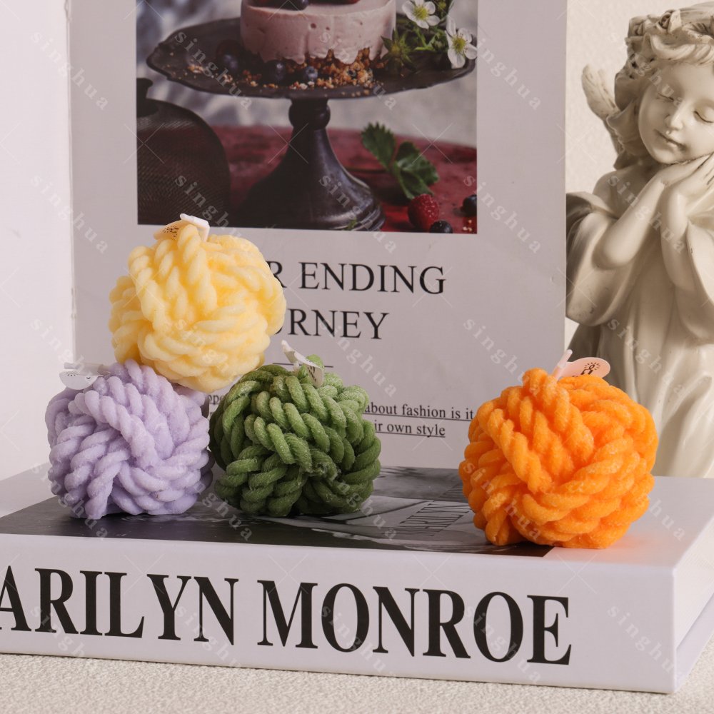 2024 Sing Hua Customized Wholesale 3D Carving Macaron Wool Home Dor Soy Wax Candle