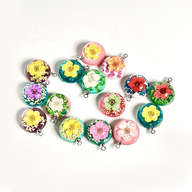 Factory 14mm Resin Charms Narcissus Dried Flower Crystal Charm Beads For Earring Bracelet Necklace Diy Jewelry Making