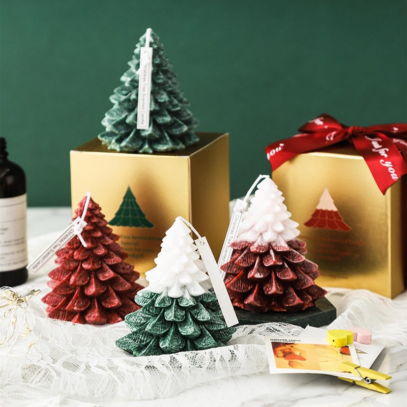 Luxury Private Label Christmas Tree Shaped Candles Fragrance Scented Candles Gift Box for Christmas Home