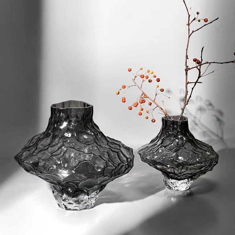 Simple canyon pattern irregular glass vase Modern home living room dining room hydroponic flower arrangement