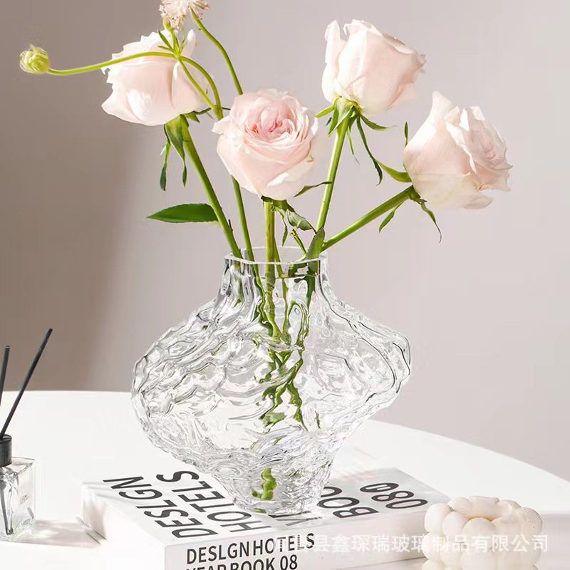 Simple canyon pattern irregular glass vase Modern home living room dining room hydroponic flower arrangement