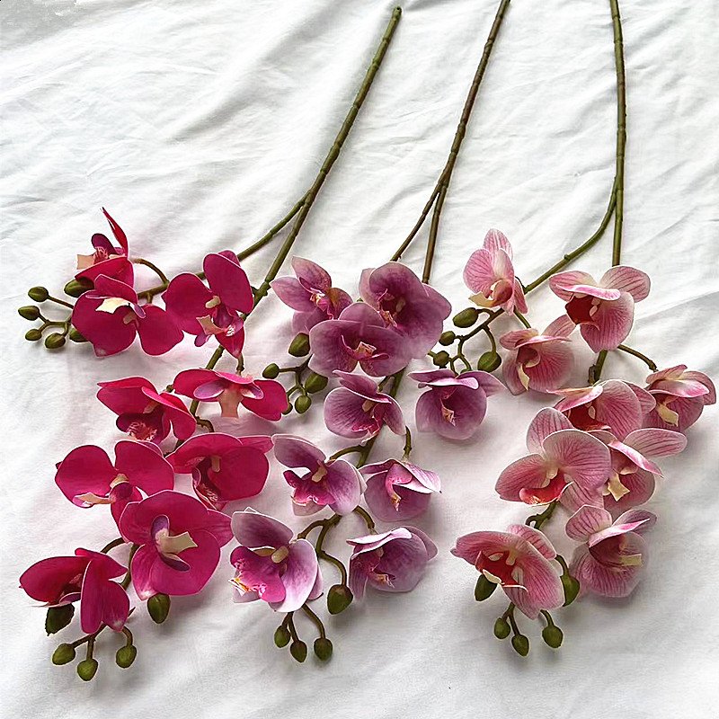Latex Butterfly Orchid Flower Mini Two Forks Real Touch Wedding Decoration Artificial 9 Heads Phalaenopsis