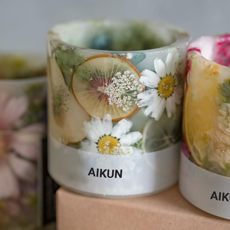 AIKUN Dried Flowers Clear Aromatherapy Decoration Soy Wax Luxury Natural Self-Healing Crystal Scented Transparent Candles
