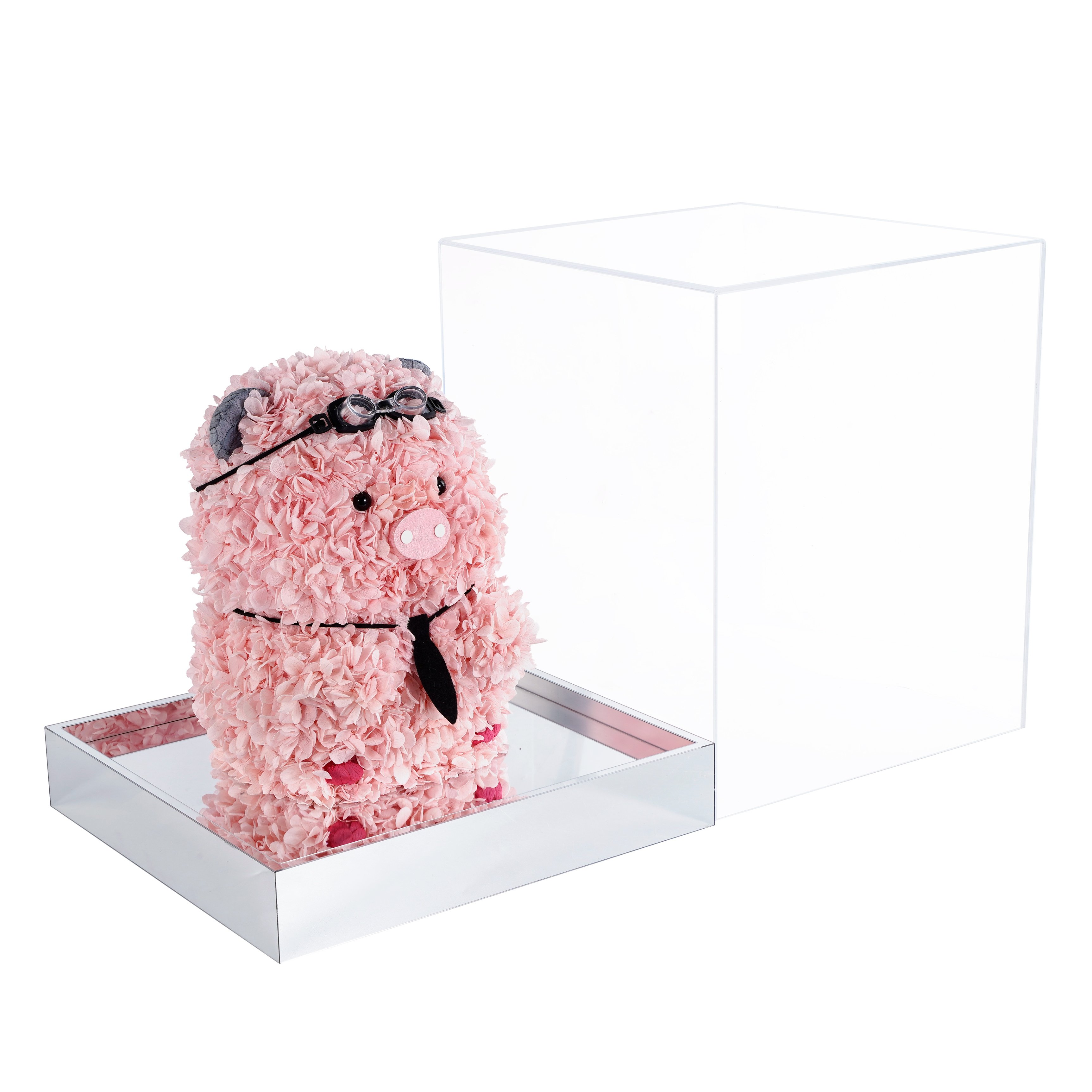 Purple Pig Valentines day gift natural forever everlasting Dried immortal hydrangea eternal rose preserved Flower in acrylic box