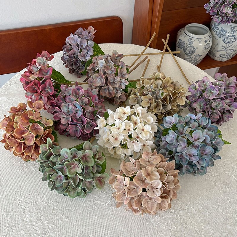 Single Branch 54 Pieces Matte Hydrangea Autumn Interior Landscape Decoration Artificial Flowers Home Beauty Props Silk Flowers