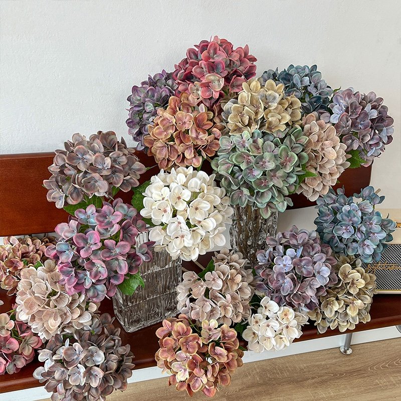 Single Branch 54 Pieces Matte Hydrangea Autumn Interior Landscape Decoration Artificial Flowers Home Beauty Props Silk Flowers