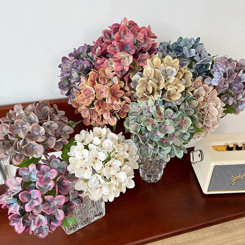 Single Branch 54 Pieces Matte Hydrangea Autumn Interior Landscape Decoration Artificial Flowers Home Beauty Props Silk Flowers