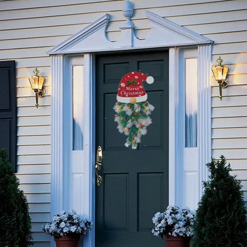 Supply Wholesale Christmas hanging front door wreath decorative rattan base with pine needle garland