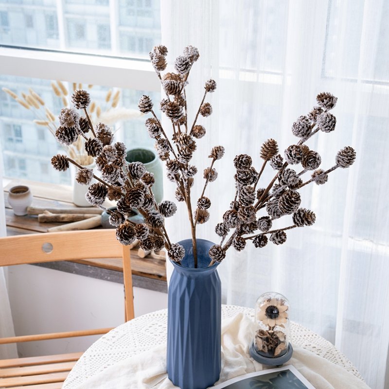 MW61205 Popular Christmas Snow Effect 36 Heads Pineal Branches Dried Pine Fruit For Flower Wall Backdrop