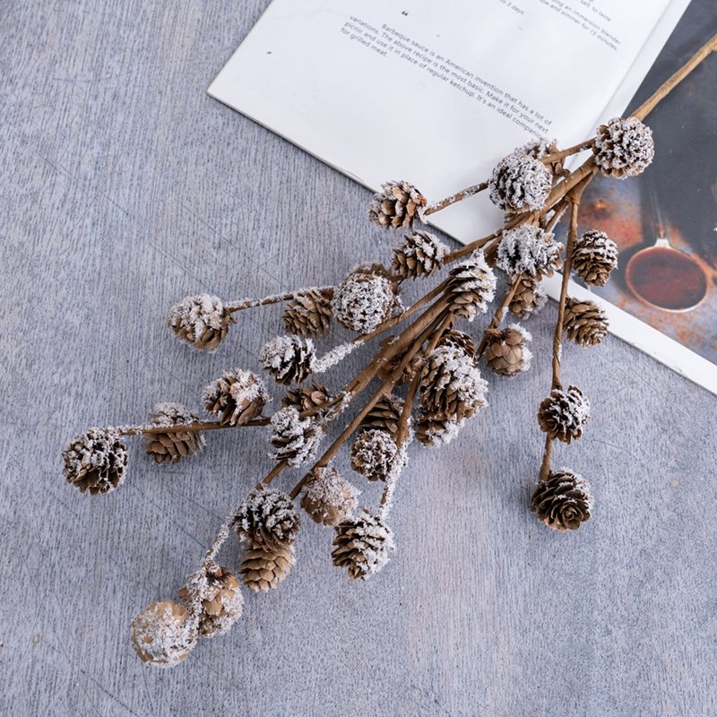 MW61205 Popular Christmas Snow Effect 36 Heads Pineal Branches Dried Pine Fruit For Flower Wall Backdrop