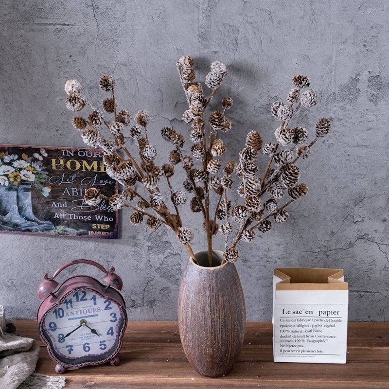 MW61205 Popular Christmas Snow Effect 36 Heads Pineal Branches Dried Pine Fruit For Flower Wall Backdrop