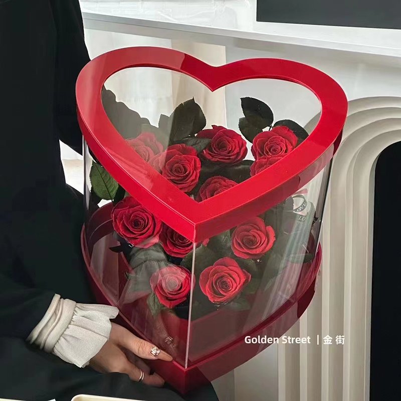 2025 Luxury enchanted rose in heart shape acrylic box saint valentine gift preserved rose flowers arrangement Gifts