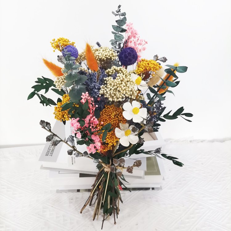 Factory wholesale rice flowers high quality eucalyptus real touch dried pink baby breath bouquet for wedding and home decoration
