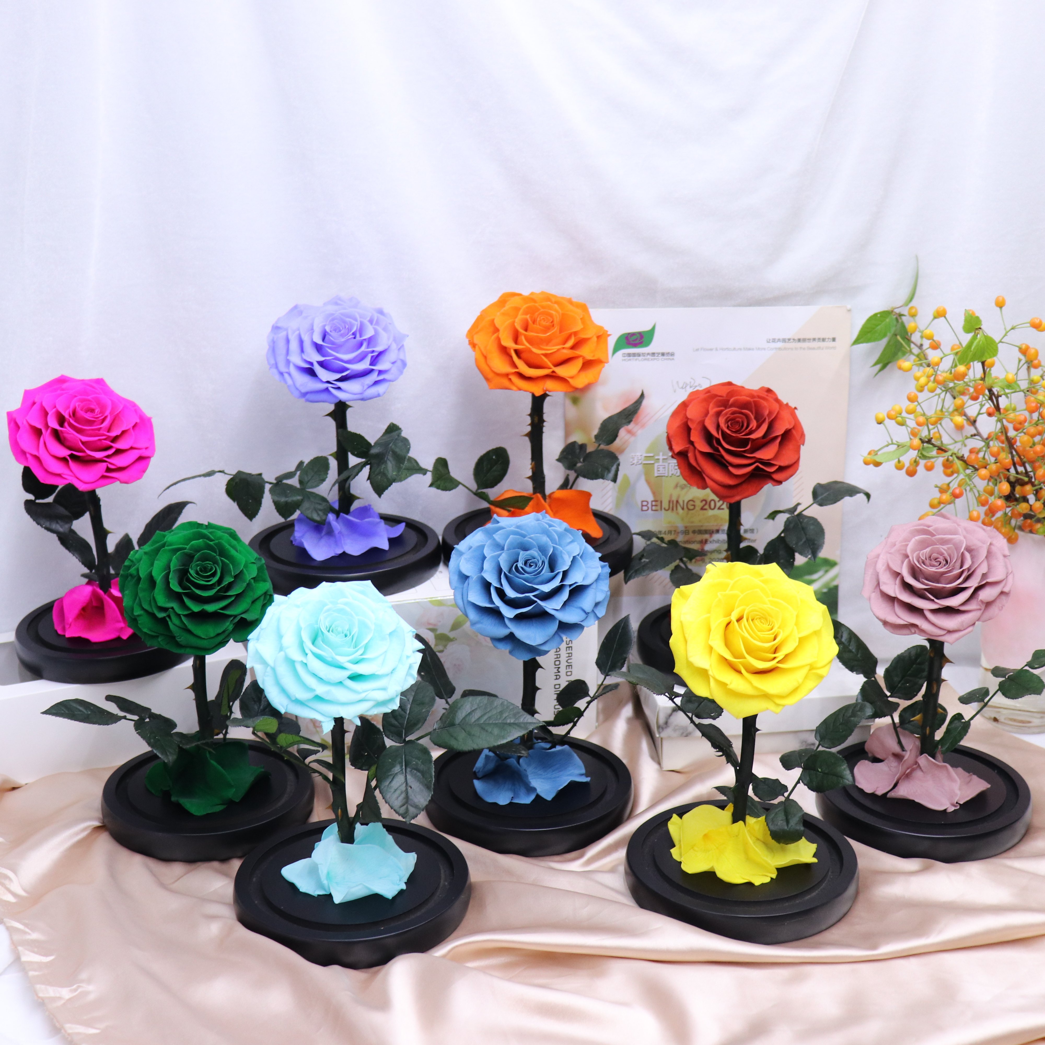 UKIQUEEN Factory Directly Supply Rose Life Last Long immortal Eternal Rose Preserved Flower Forever Roses in Glass Dome Led