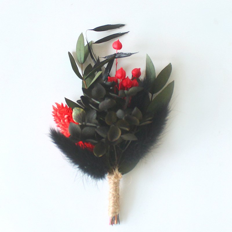 Mini Boho Dried Black Flower Bouquet Bundle Wedding Handmade Centerpieces Boutonniere for Men Bridesmaid Flower Girl Crafts DIY