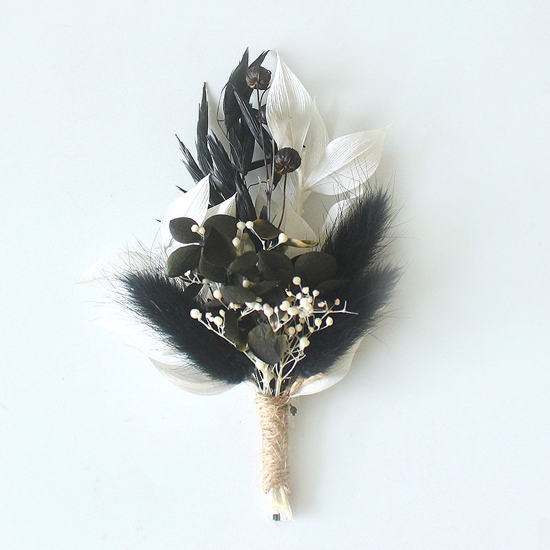 Mini Boho Dried Black Flower Bouquet Bundle Wedding Handmade Centerpieces Boutonniere for Men Bridesmaid Flower Girl Crafts DIY