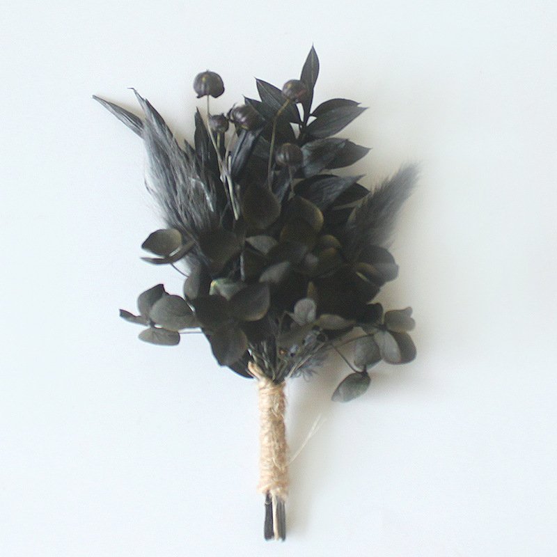 Mini Boho Dried Black Flower Bouquet Bundle Wedding Handmade Centerpieces Boutonniere for Men Bridesmaid Flower Girl Crafts DIY