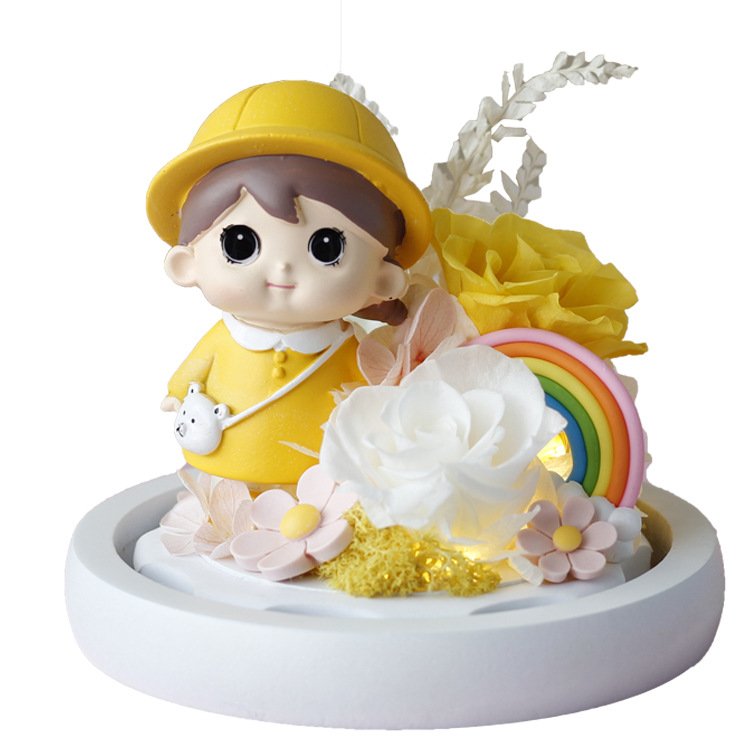 TC Wholesale Cute Doll Preserved Roses Real Dried Flowers In Glass Dome For Birthday Valentine's Day Gift For Girlfriend