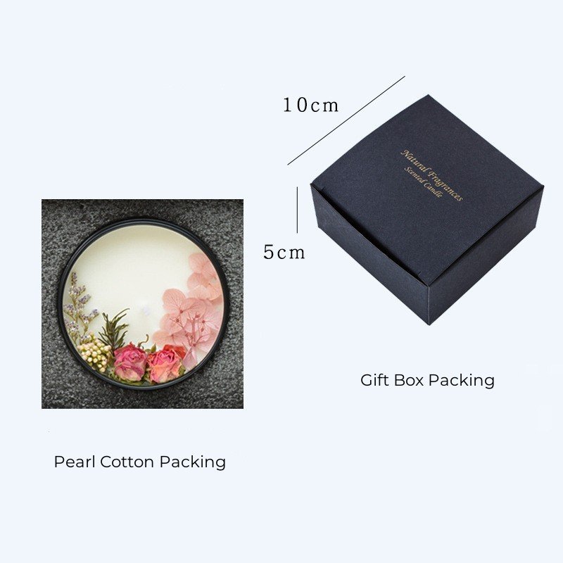 Classic Fancy Dried Flower Scented Candles Aromatherapy Scented Candles with Black Tin Jar See Through Box Gifts