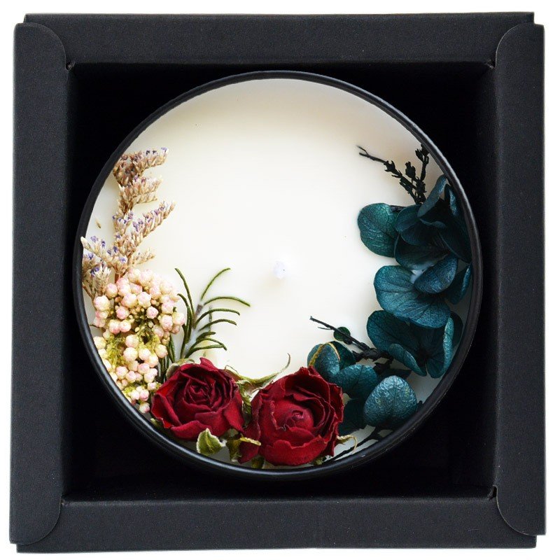 Classic Fancy Dried Flower Scented Candles Aromatherapy Scented Candles with Black Tin Jar See Through Box Gifts