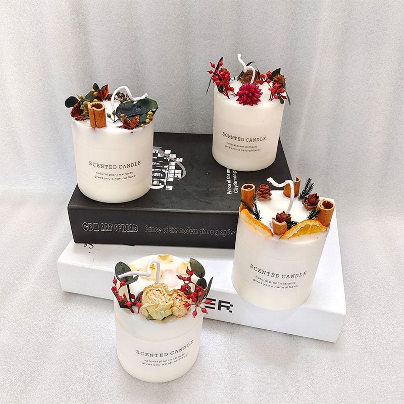 Dried flower scented candles in glass jar soy wax candles with essential oils Private label