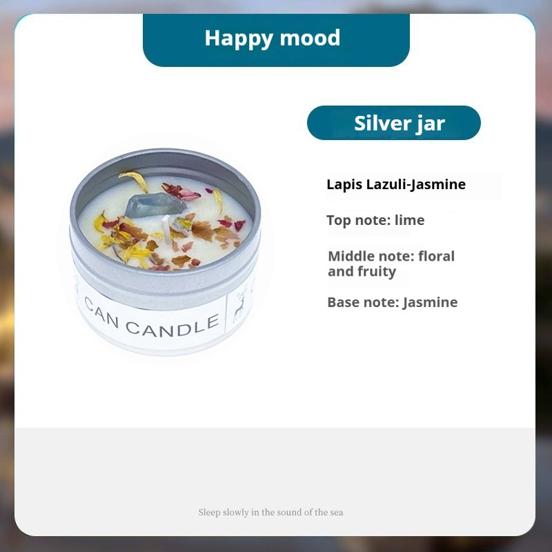 Crystal stone dried flower candle Luxury Custom Vegan Dried Flowers Tin Jar Scented Gemstones Candle for Yoga Party
