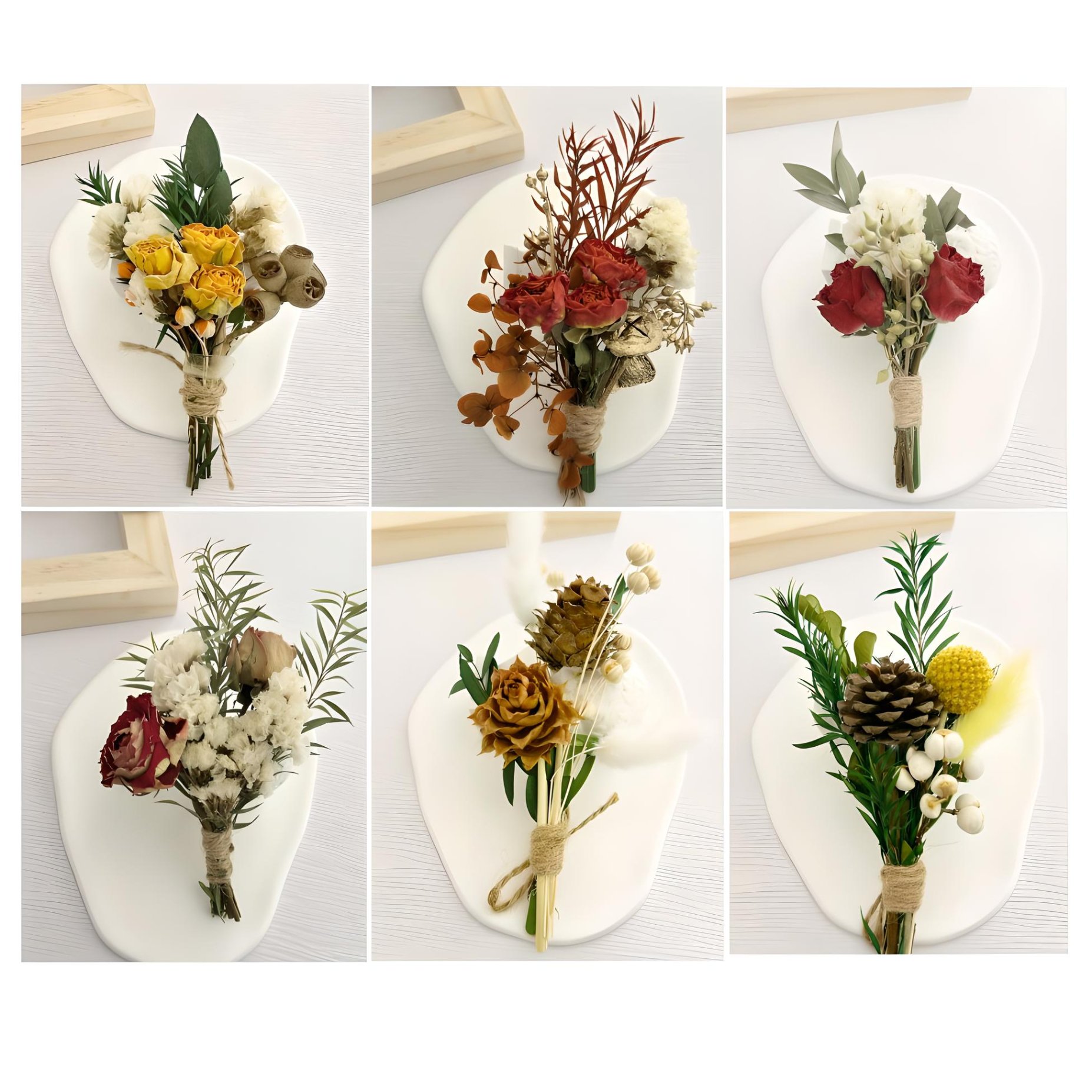 Wholesale mixed dried flower for forever corsage decora bouquet pin for wedding party feather corsage floral accessories