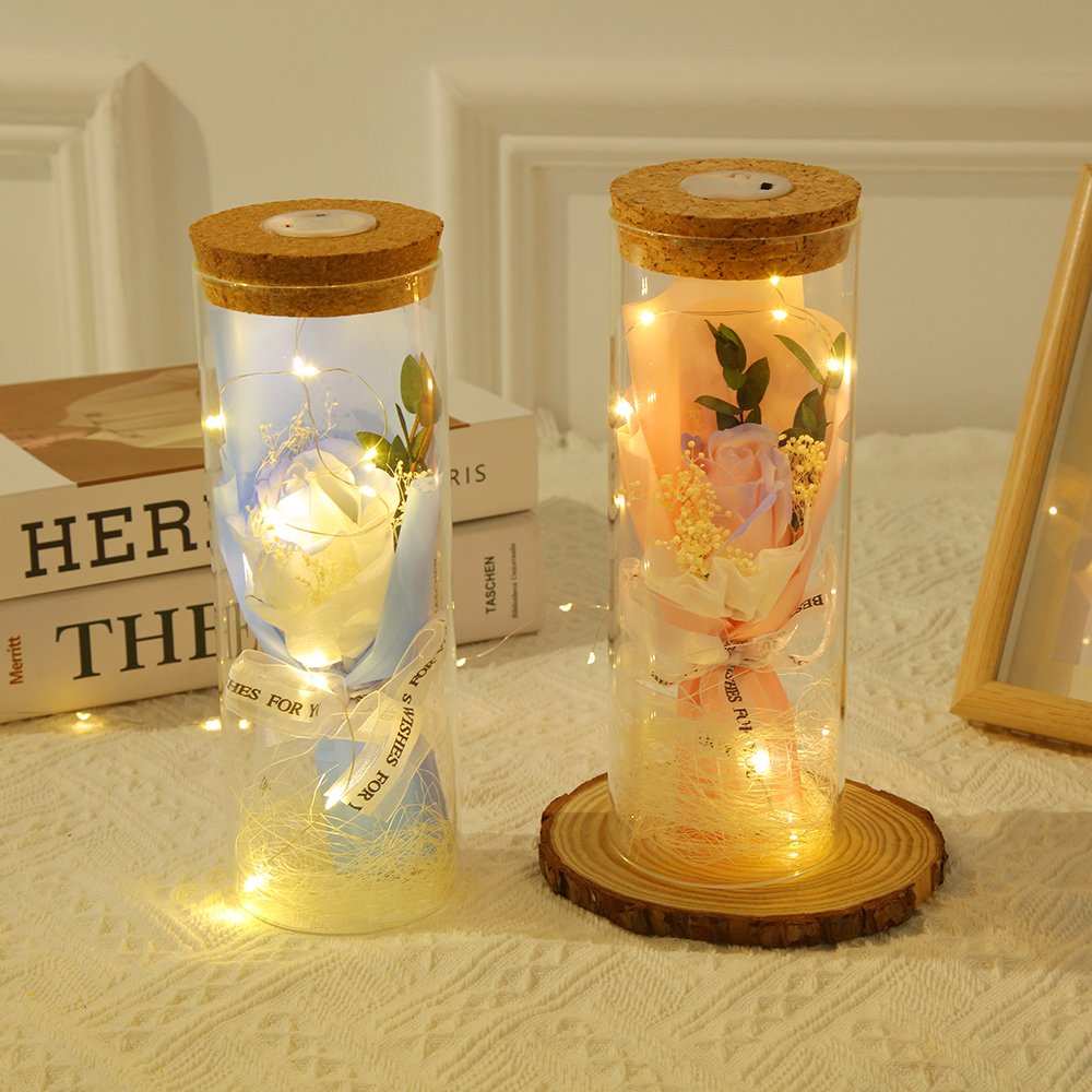 YX Valentine's Day Bouquet Glass Bottle Ornaments Eternal Dried Gypsophila Flowers Tanabata Festival Wall Gift Mom Teacher Wife