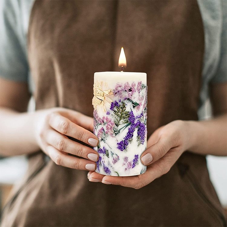 Customized Packing Hot selling Tall Round household bedroom Lemon Blossom Lychee dried flowers fragrant candles
