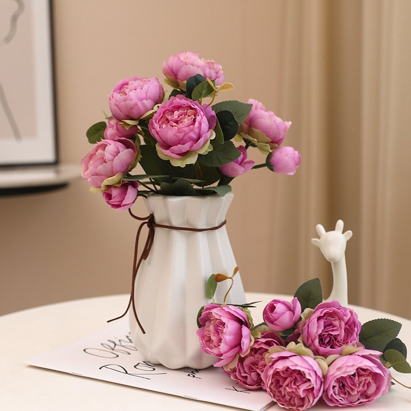 5 Head Peony Bunch Artificial Flower Bundle with 5-fork for Bridal Bouquet