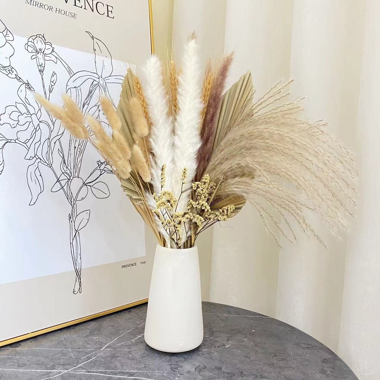 39Pcs Boho Home Wedding Party Decor Dried Flowers Natural Pampas Grass Reed Bunny Tails Pampas Grass palm leaves Bouquet