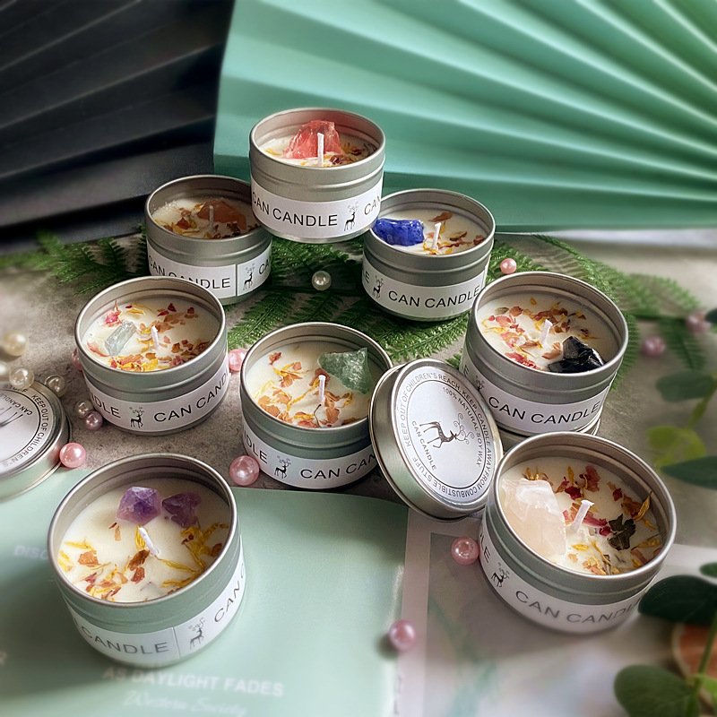 Pure Handmade Scented Long Lasting Aroma Soy Candles Crystal Inside Stone Dried Flower Fragrance Manifestation Massage Oi Candle
