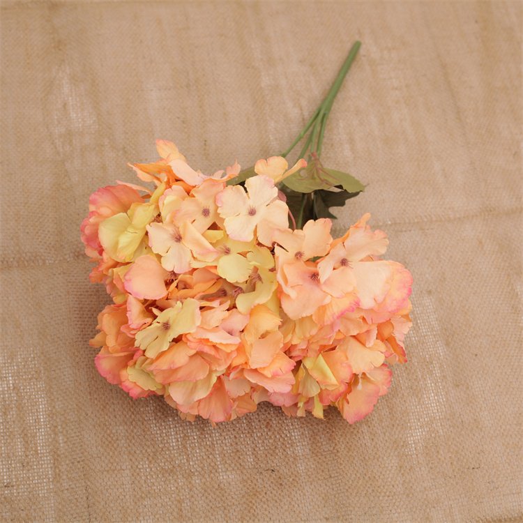 Tianjin factory directly sale 5 heads high quality grey white dried fabric silk artificial hydrangea for wedding decoration
