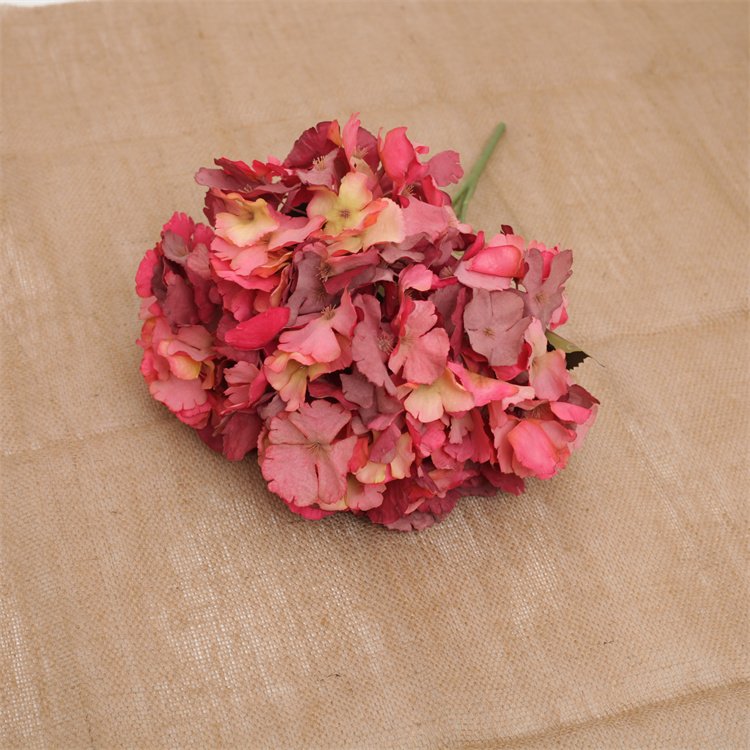Tianjin factory directly sale 5 heads high quality grey white dried fabric silk artificial hydrangea for wedding decoration