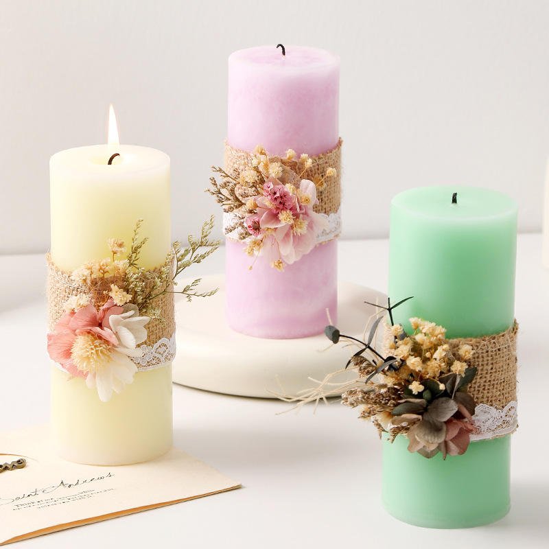 Cylindrical Dried Flowers Floral Art Aromatherapy Candles Soy Wax Bedroom Decoration Ins Home Wedding And Hand Gifts