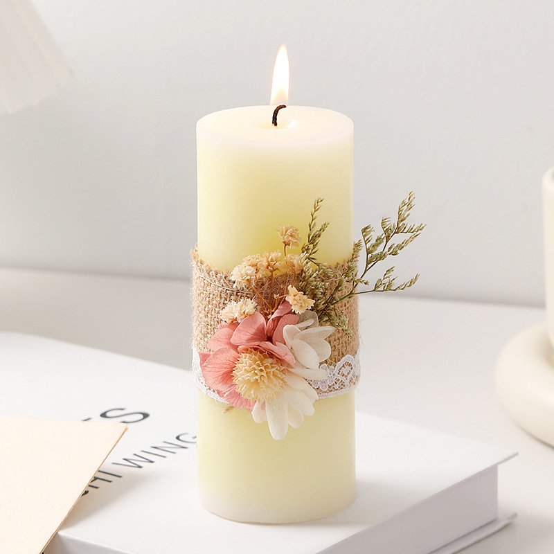 Cylindrical Dried Flowers Floral Art Aromatherapy Candles Soy Wax Bedroom Decoration Ins Home Wedding And Hand Gifts