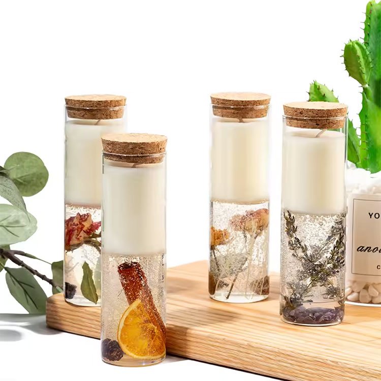 China trade high melting point organic 100% unscented 12cm clear glass soy wax candles diy multi-color verified jelly wax candle