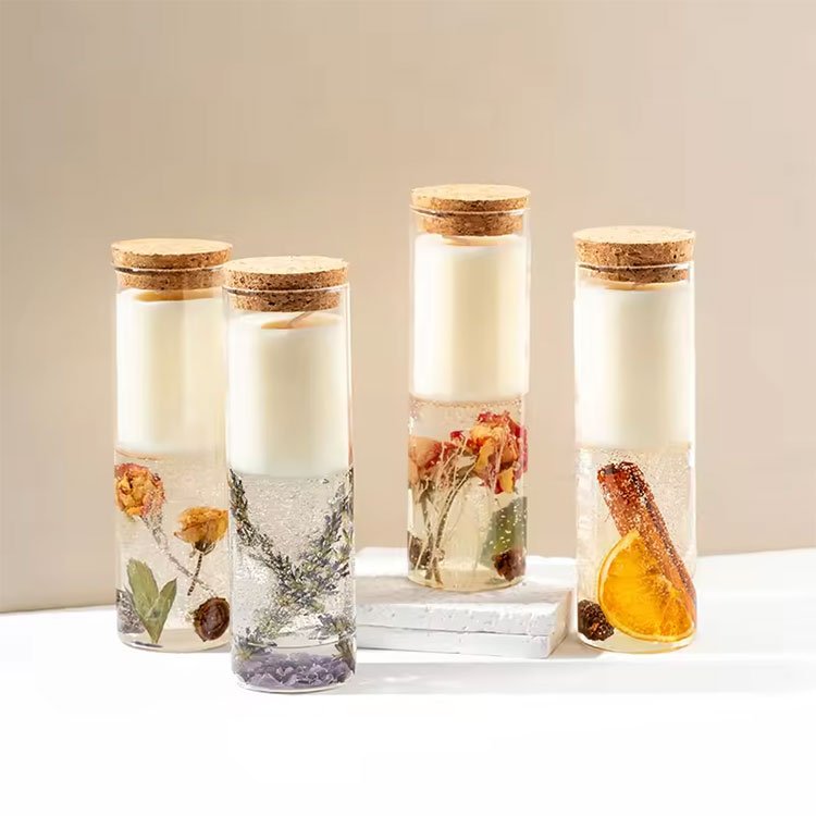 China trade high melting point organic 100% unscented 12cm clear glass soy wax candles diy multi-color verified jelly wax candle