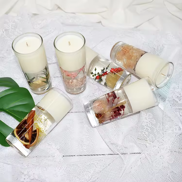 China trade high melting point organic 100% unscented 12cm clear glass soy wax candles diy multi-color verified jelly wax candle