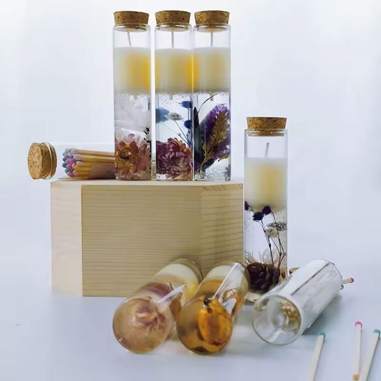 China trade high melting point organic 100% unscented 12cm clear glass soy wax candles diy multi-color verified jelly wax candle