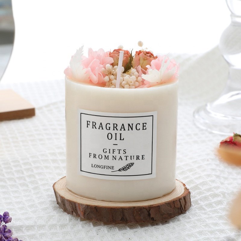 Handmade Romantic Dried flower pillar Scented candles Rose Soy Wax Wedding Gifts Home Decor