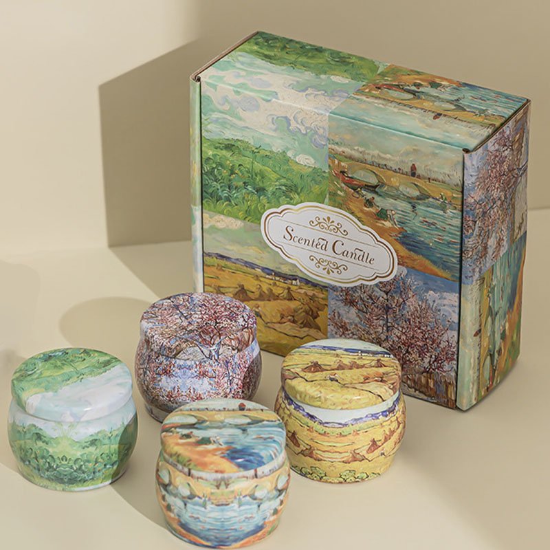 Luxury dried flower decoration soy wax scented candle aromatherapy gift home fragrance painting tin can jar scented candle set