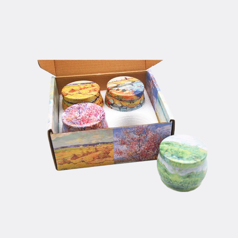 Luxury dried flower decoration soy wax scented candle aromatherapy gift home fragrance painting tin can jar scented candle set
