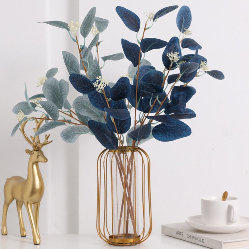 53CM single eucalyptus leaf artificial flower dried branch eucalyptus leaves with fruit living room decoration