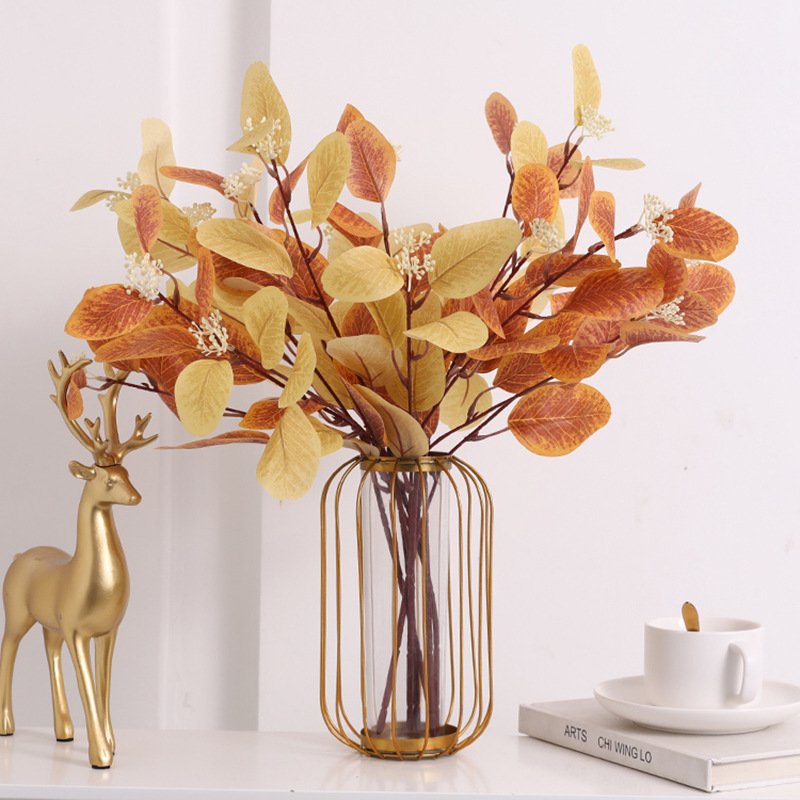 53CM single eucalyptus leaf artificial flower dried branch eucalyptus leaves with fruit living room decoration