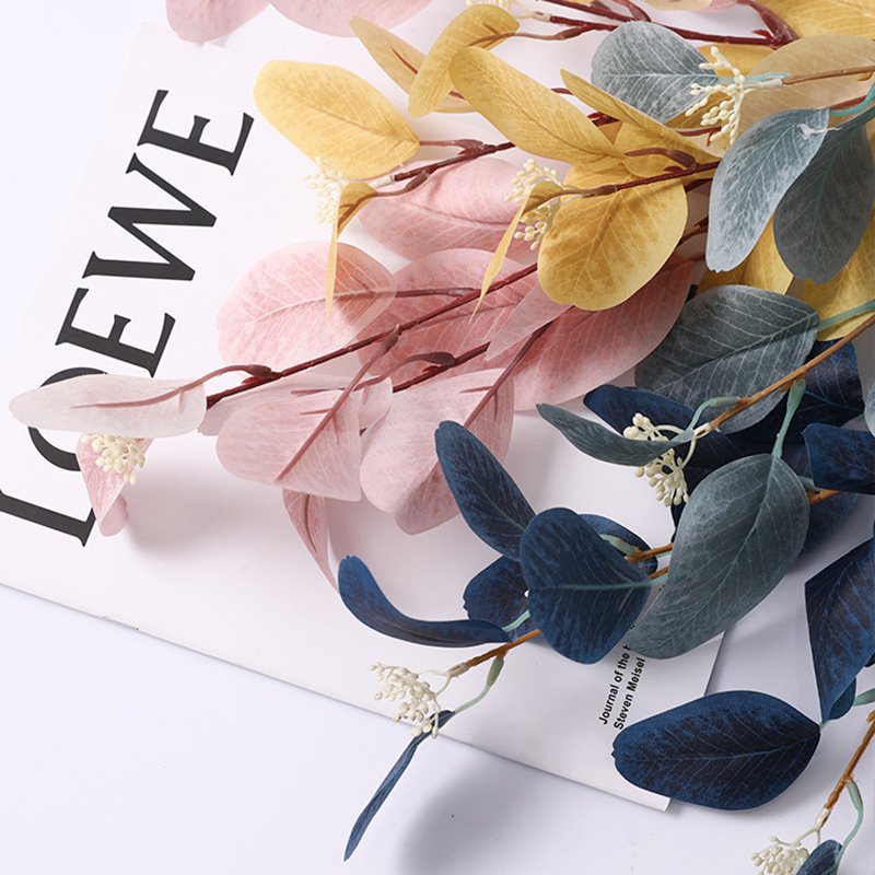 53CM single eucalyptus leaf artificial flower dried branch eucalyptus leaves with fruit living room decoration